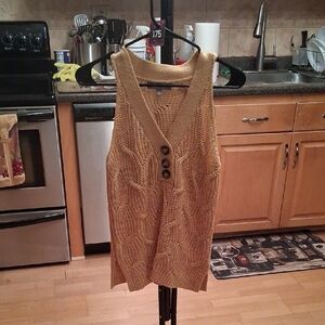 Marled Mustard Cable Knit V-Neck Tank with Button Placket